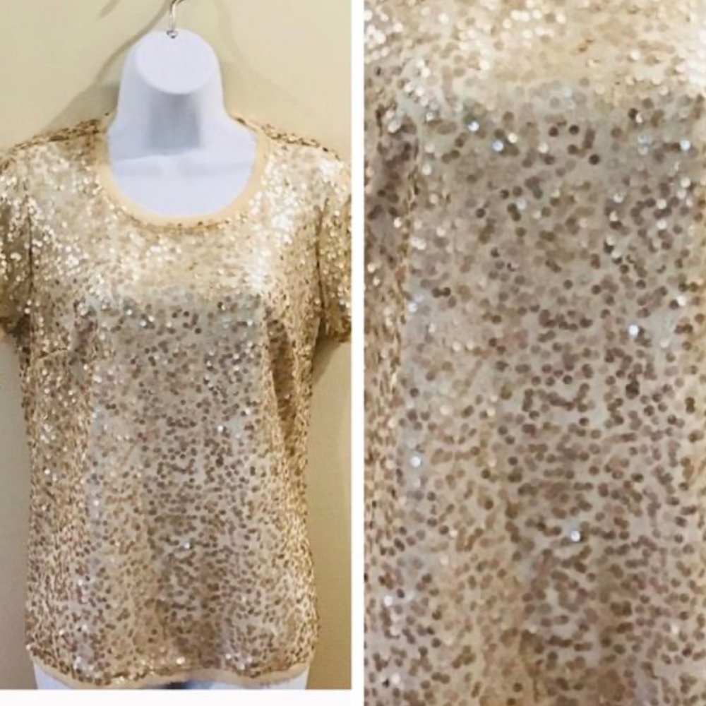 Willow & Clay Champagne Sequin Top XS